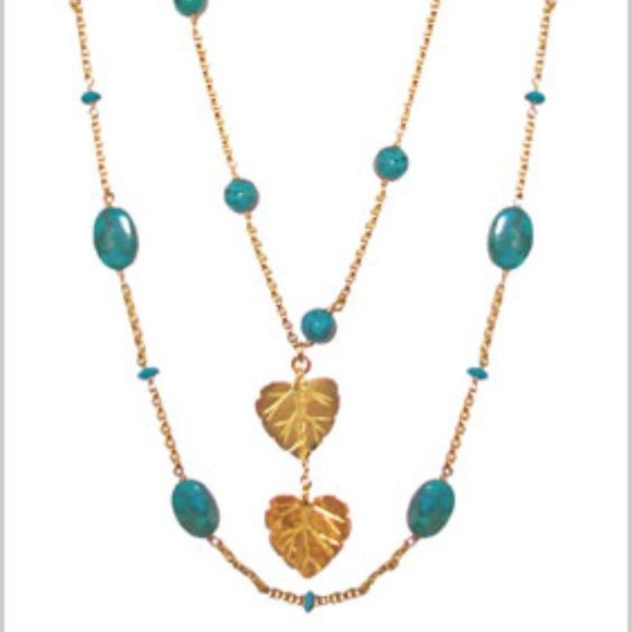 Rossana Designs Turquoise & Gold Leaf Necklace - Picture 1 of 7